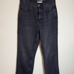 Zara Women's Washed Black Straight Jeans